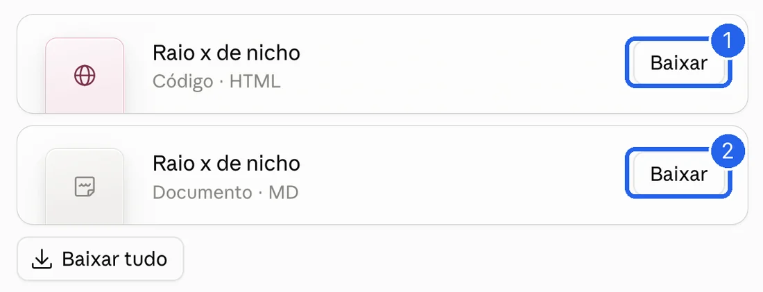Dois arquivos entregues no chat, cada um com o botão Baixar marcado