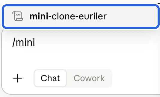 Caixa de mensagem com /mini digitado e mini-clone-euriler na lista