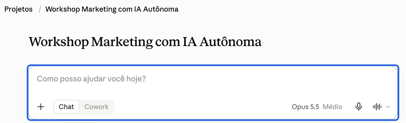 Página do projeto com a caixa de mensagem marcada